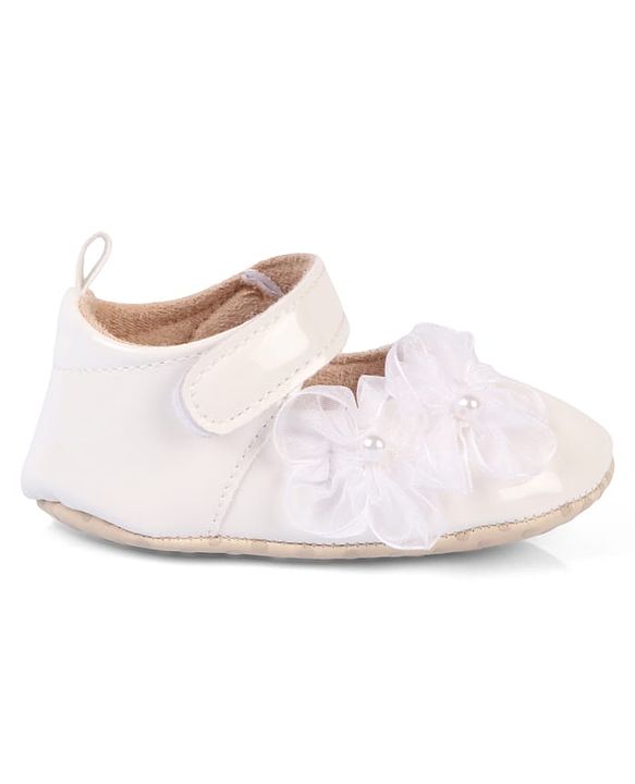 Cute Walk by Babyhug Velcro Closure Booties With Floral Applique - White