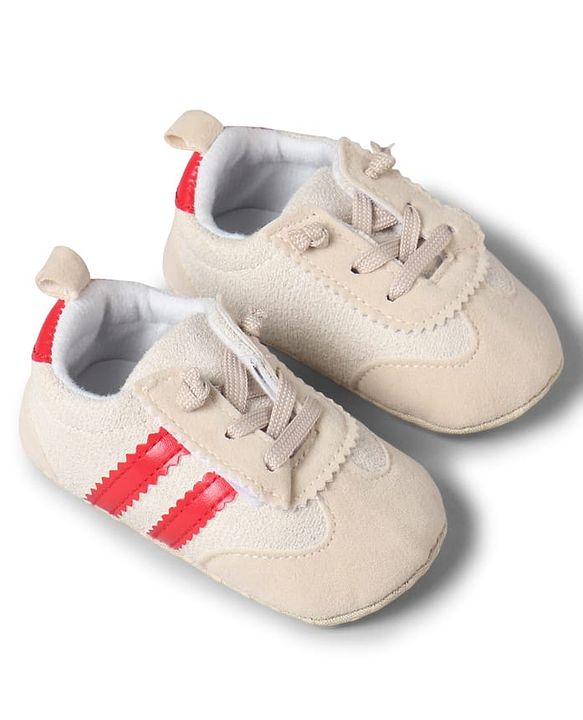 Cute Walk by Babyhug Lace Up Booties with Stripes - Red