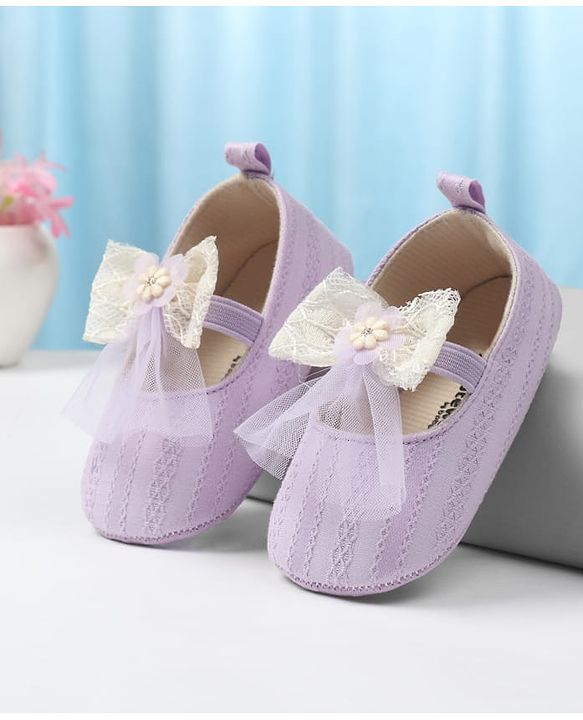 Cute Walk by Babyhug Slip On Booties with Bow Applique - Purple