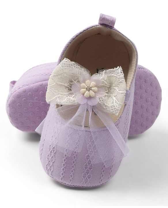Cute Walk by Babyhug Slip On Booties with Bow Applique - Purple