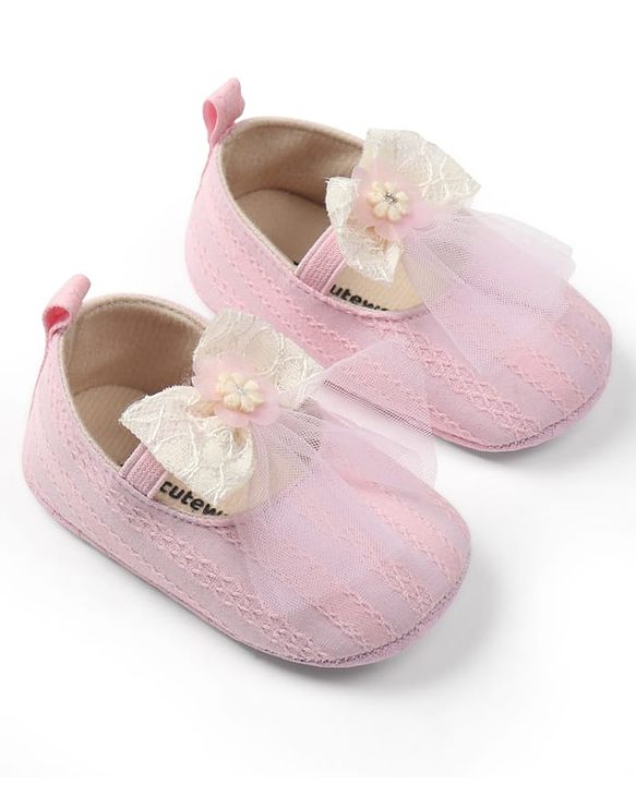 Cute Walk by Babyhug Slip On Booties with Bow Applique - Purple