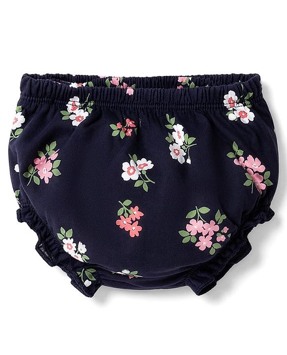 Babyhug Cotton Interlock Knit  Half Sleeves Floral Printed Frocks and Bloomer with Floral Print - Navy