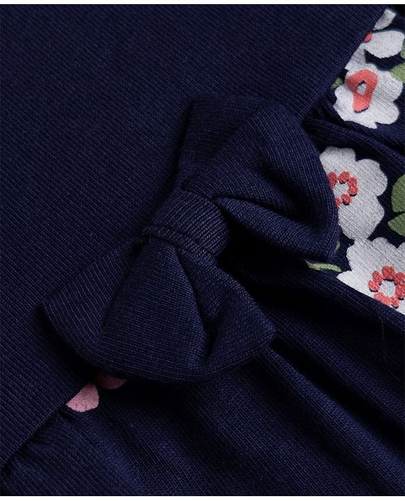 Babyhug Cotton Interlock Knit  Half Sleeves Floral Printed Frocks and Bloomer with Floral Print - Navy