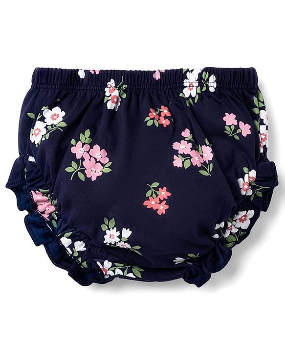 Babyhug Cotton Interlock Knit  Half Sleeves Floral Printed Frocks and Bloomer with Floral Print - Navy
