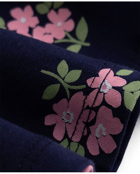 Babyhug Cotton Interlock Knit  Half Sleeves Floral Printed Frocks and Bloomer with Floral Print - Navy