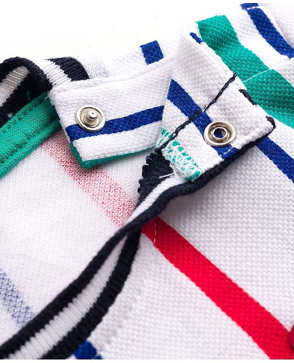 Babyhug 100% Cotton Knit Half Sleeves Striped & Text Printed T-Shirt & Shorts Set With Patch - Multicolor