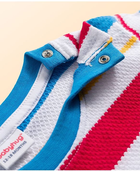 Babyhug Single Jersey Knit Half Sleeves Striped T-Shirt & Shorts Set - Multicolor