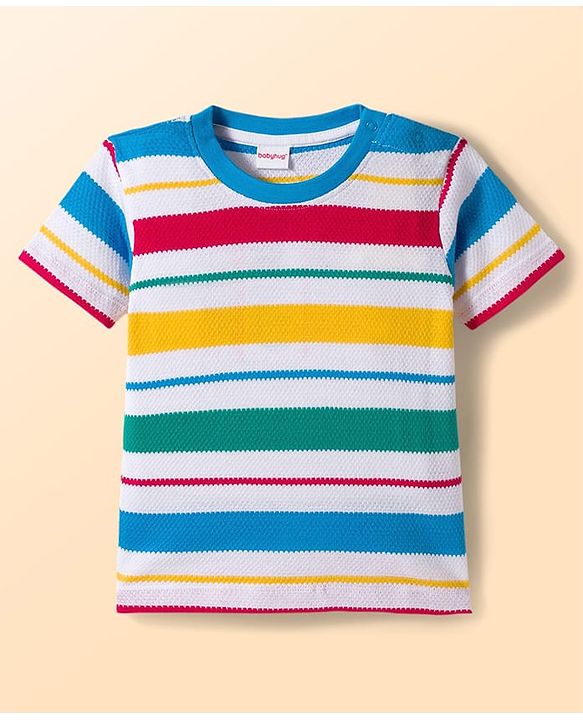 Babyhug Single Jersey Knit Half Sleeves Striped T-Shirt & Shorts Set - Multicolor