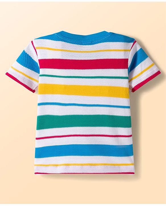 Babyhug Single Jersey Knit Half Sleeves Striped T-Shirt & Shorts Set - Multicolor