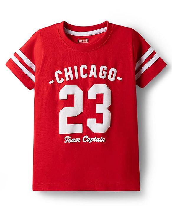 Babyhug Single Jersey Knit Half Sleeves T-Shirt & Shorts Set With Chicago Print - Red