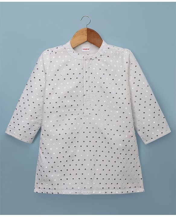Babyhug Georgette Woven Full Sleeves Kurta Pyjama Set with Sequin Detailing - White
