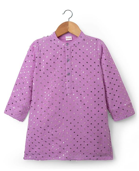 Babyhug Georgette Woven Full Sleeves Kurta Pyjama Set with Sequin Detailing - Purple