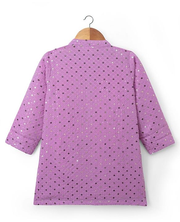 Babyhug Georgette Woven Full Sleeves Kurta Pyjama Set with Sequin Detailing - Purple
