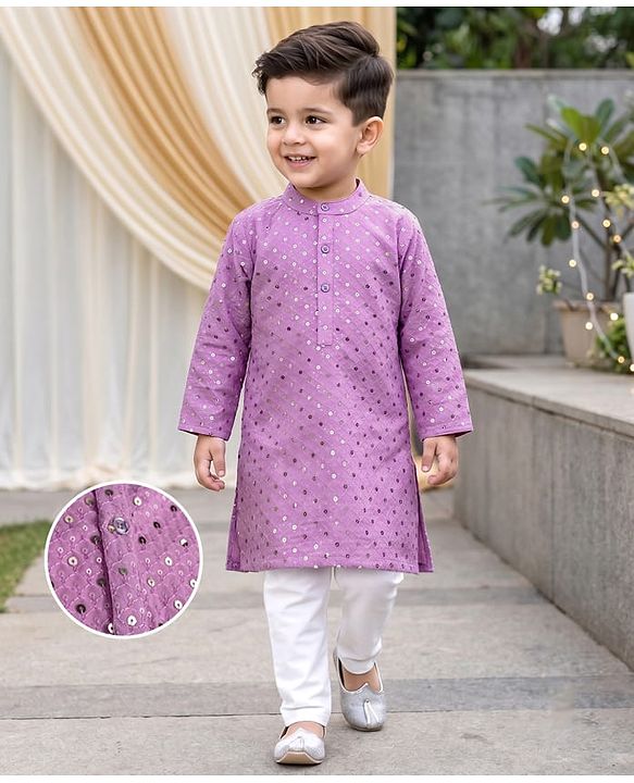 Babyhug Georgette Woven Full Sleeves Kurta Pyjama Set with Sequin Detailing - Purple