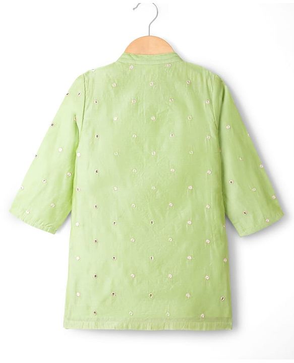 Babyhug Cotton Blend Woven Full Sleeves Kurta Dhoti Set with Embroidery - Green