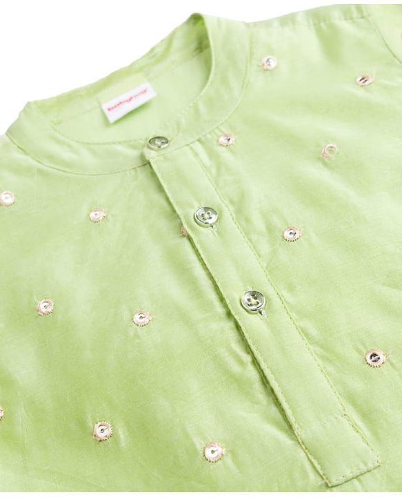 Babyhug Cotton Blend Woven Full Sleeves Kurta Dhoti Set with Embroidery - Green