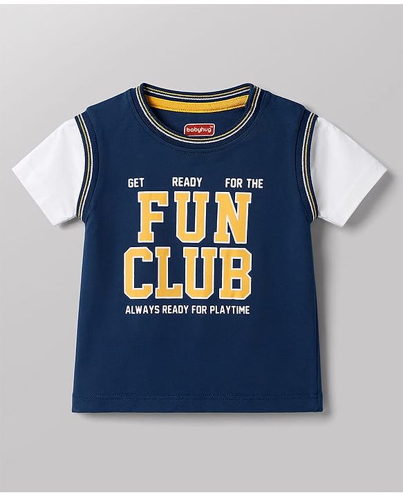 Babyhug Single Jersey Knit Half Sleeves Text Printed T-Shirt & Shorts Set - Multicolor