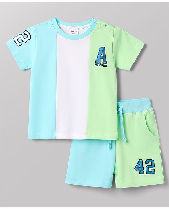 Babyhug Single Jersey Knit Half Sleeves Cut N Sew T-Shirt & Shorts Set - Multicolor