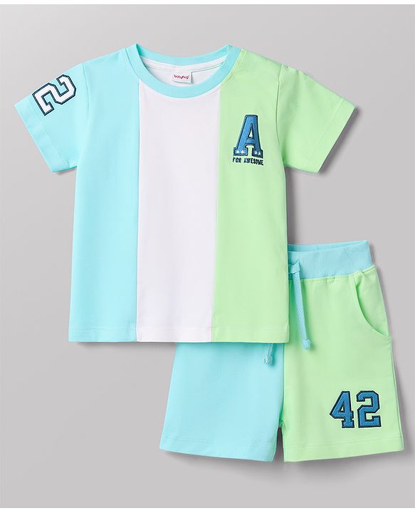 Babyhug Single Jersey Knit Half Sleeves Cut N Sew T-Shirt & Shorts Set - Multicolor