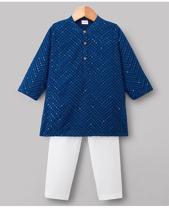 Babyhug Georgette Woven Full Sleeves Kurta Pyjama Set With Embroidery - Navy Blue