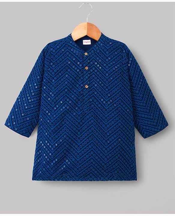Babyhug Georgette Woven Full Sleeves Kurta Pyjama Set With Embroidery - Navy Blue