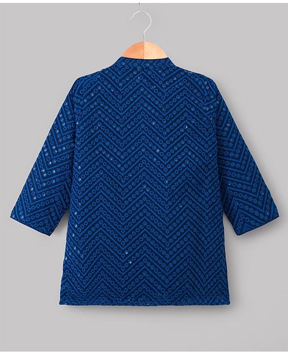 Babyhug Georgette Woven Full Sleeves Kurta Pyjama Set With Embroidery - Navy Blue