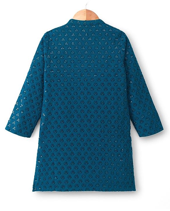 Babyhug Georgette Woven Full Sleeves Kurta Pyjama Set With Embroidery - Teal Blue