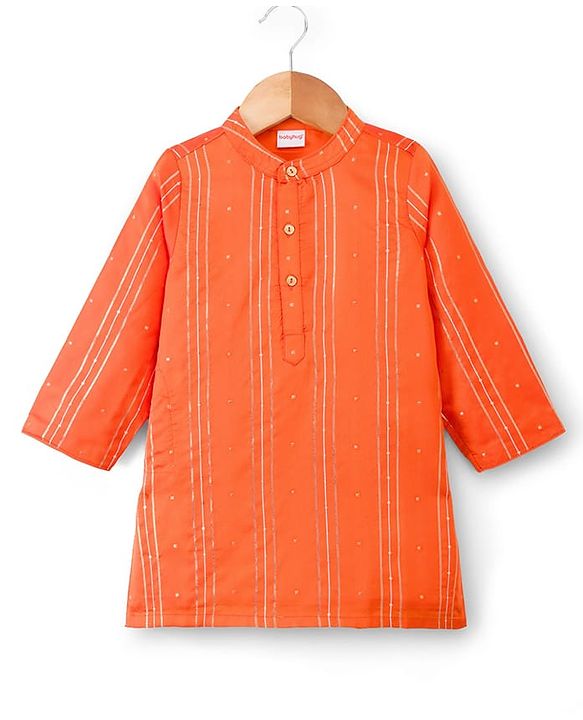 Babyhug Cotton Blend Woven Full Sleeves Foil Printed Dhoti Kurta Set - Orange