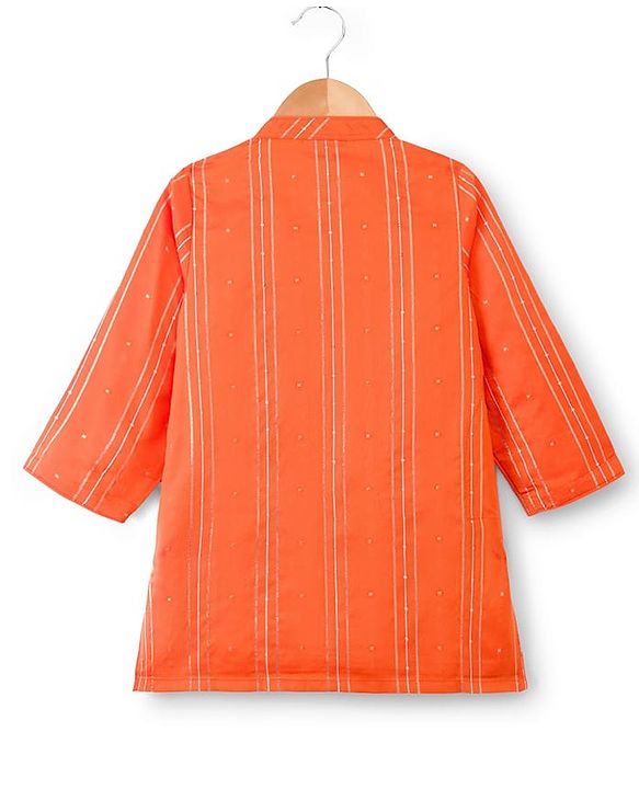Babyhug Cotton Blend Woven Full Sleeves Foil Printed Dhoti Kurta Set - Orange