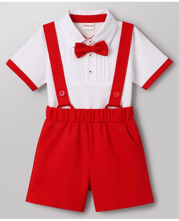 Babyhug Single Jersey Knit Half Sleeves Solid T-Shirt & Shorts Set - White & Red