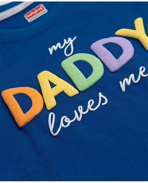 Babyhug Single Jersey Knit Half Sleeves T-Shirt & Shorts Set with Text Print - Blue & Grey