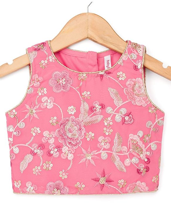 Babyhug Georgette Woven Sleeveless Choli Lehenga Set With Sequin Detailing & Dupatta - Light Pink