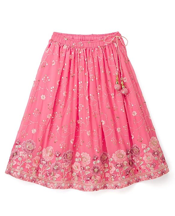 Babyhug Georgette Woven Sleeveless Choli Lehenga Set With Sequin Detailing & Dupatta - Light Pink