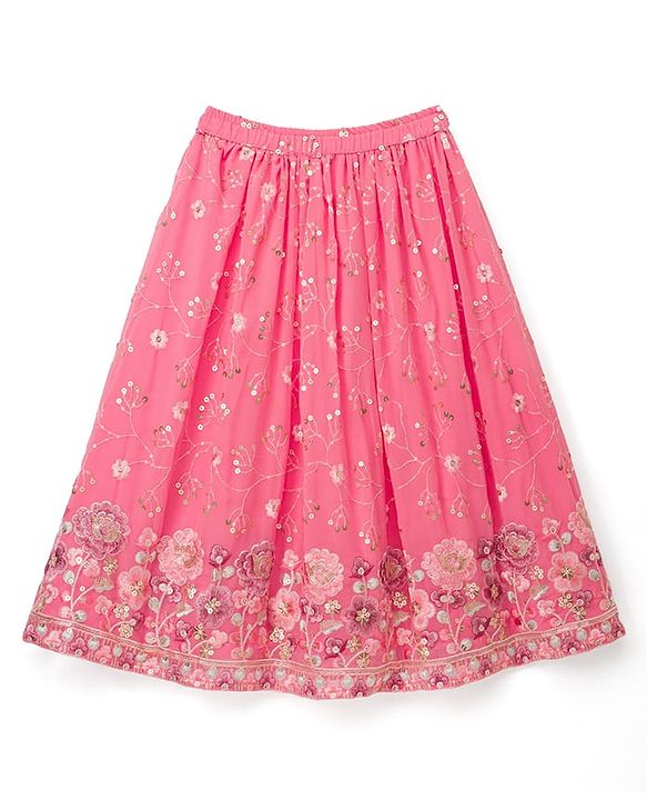Babyhug Georgette Woven Sleeveless Choli Lehenga Set With Sequin Detailing & Dupatta - Light Pink