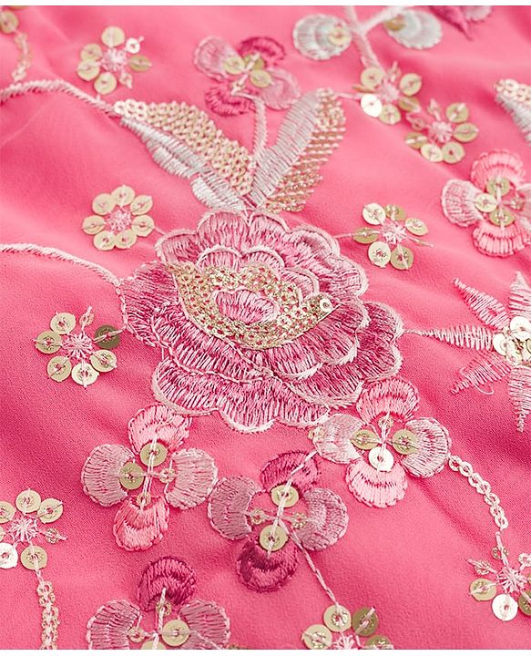 Babyhug Georgette Woven Sleeveless Choli Lehenga Set With Sequin Detailing & Dupatta - Light Pink