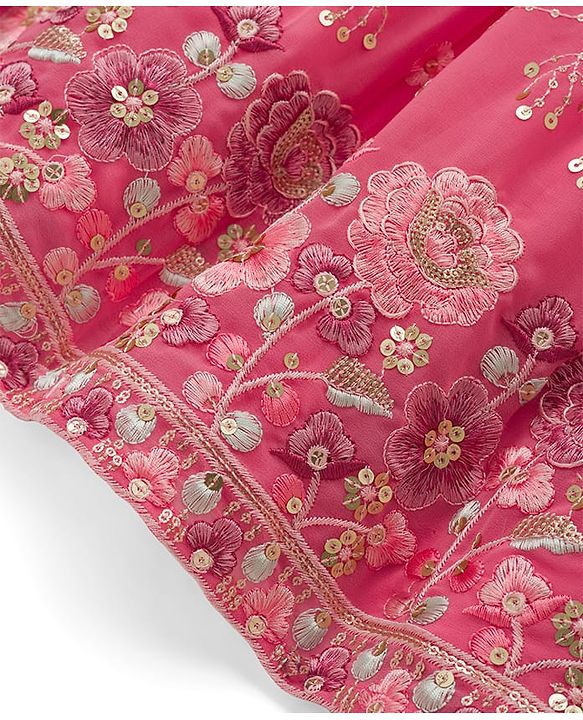 Babyhug Georgette Woven Sleeveless Choli Lehenga Set With Sequin Detailing & Dupatta - Light Pink