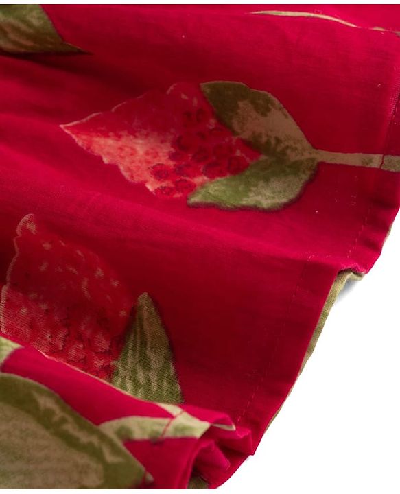 Babyhug Cambric Woven Half Sleeves Ethnic Dress with Leaf Print - Red