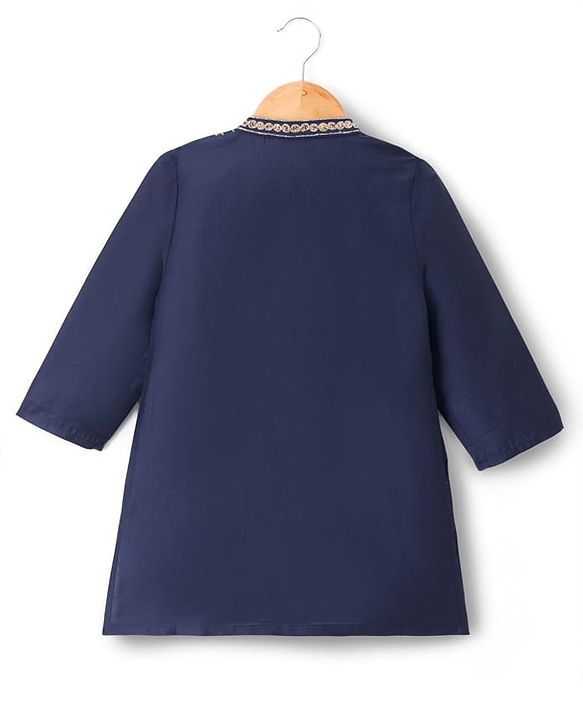 Babyhug Cotton Woven Full Sleeves Embroidered Kurta & Dhoti Set - Navy Blue