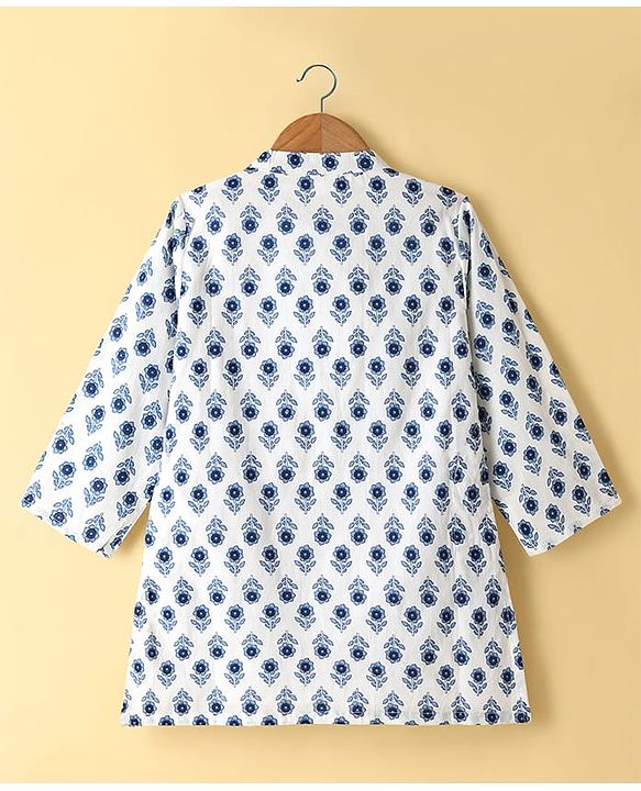 Babyhug Cambric Woven Full Sleeves Kurta Pyjama Set with Floral Print - White