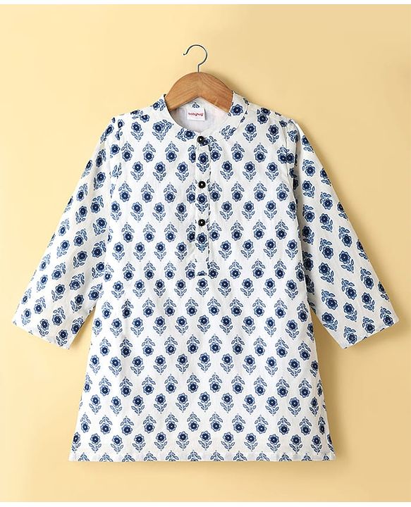 Babyhug Cambric Woven Full Sleeves Kurta Pyjama Set with Floral Print - White