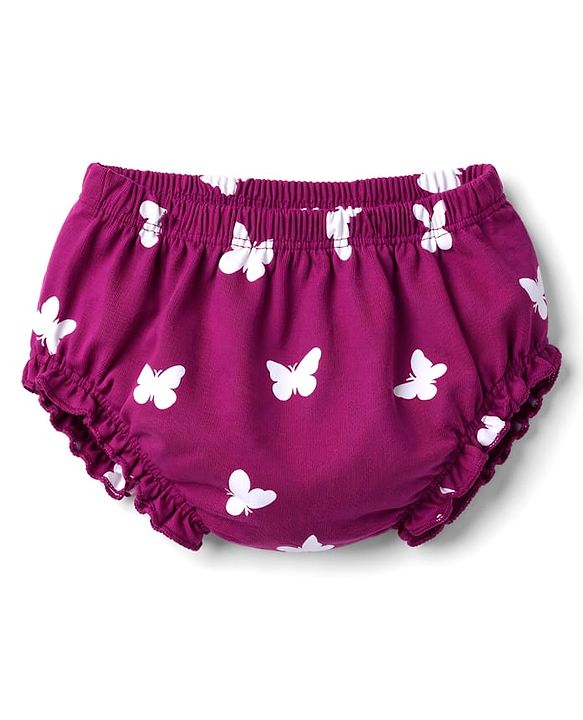 Babyhug Cotton Knit Frocks with Bloomer/Short, Butterfly Print, Round Neck Purple 0-0 Months