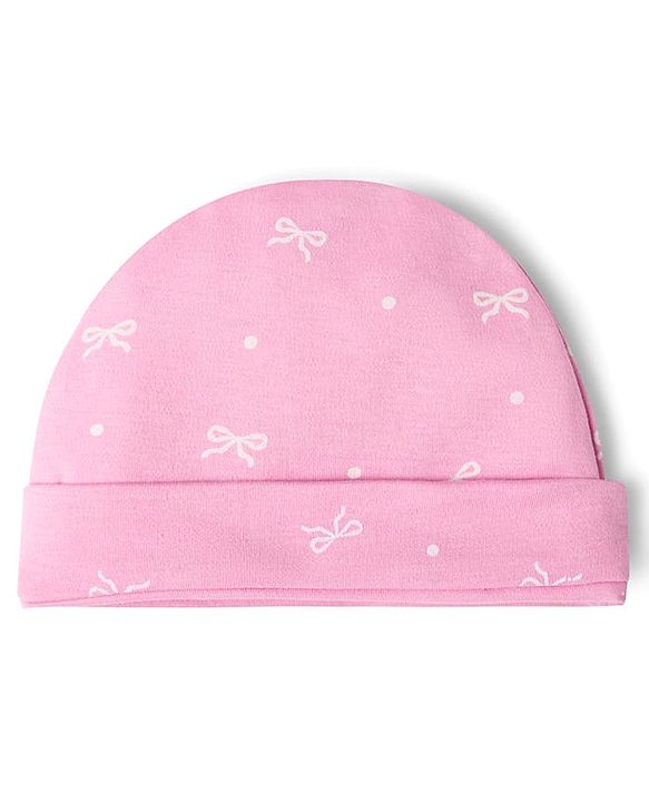 Babyhug 100% Cotton Interlock Knit Cap Mittens & Booties Bow Print - Diameter 10 cm
