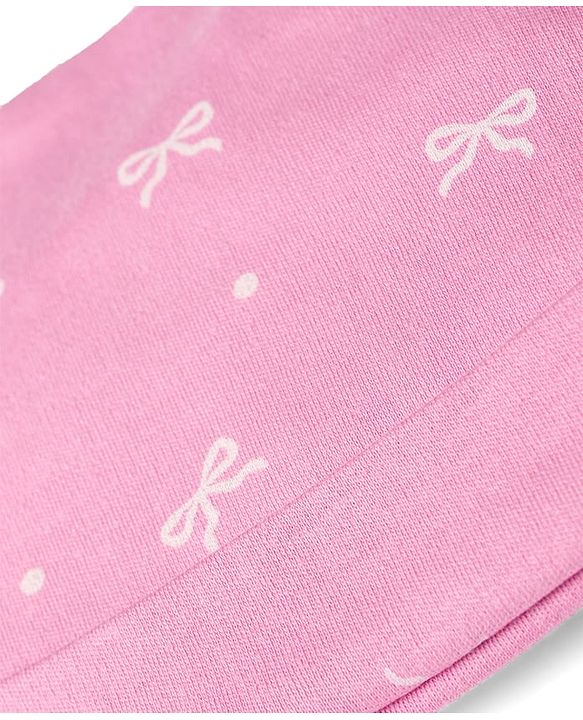 Babyhug 100% Cotton Interlock Knit Cap Mittens & Booties Bow Print - Diameter 10 cm