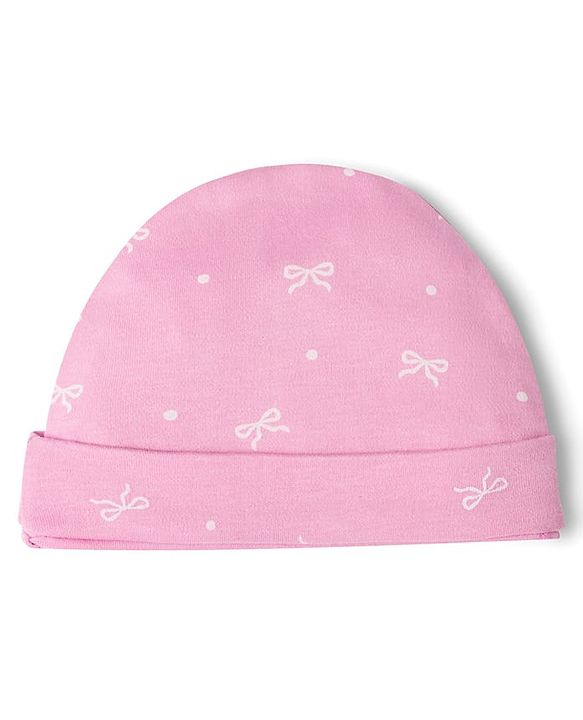 Babyhug 100% Cotton Interlock Knit Cap Mittens & Booties Bow Print - Diameter 10 cm
