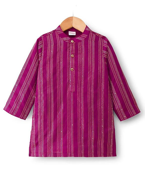 Babyhug Cotton Blend Woven Full Sleeves Foil Printed Dhoti Kurta Set - Wine