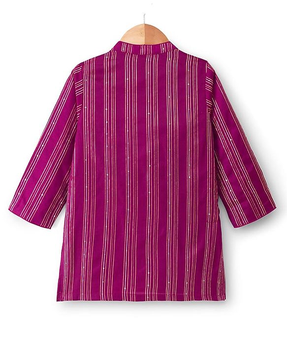 Babyhug Cotton Blend Woven Full Sleeves Foil Printed Dhoti Kurta Set - Wine