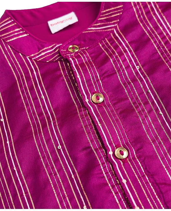 Babyhug Cotton Blend Woven Full Sleeves Foil Printed Dhoti Kurta Set - Wine