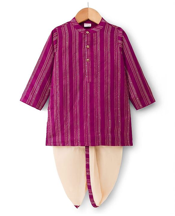 Babyhug Cotton Blend Woven Full Sleeves Foil Printed Dhoti Kurta Set - Wine