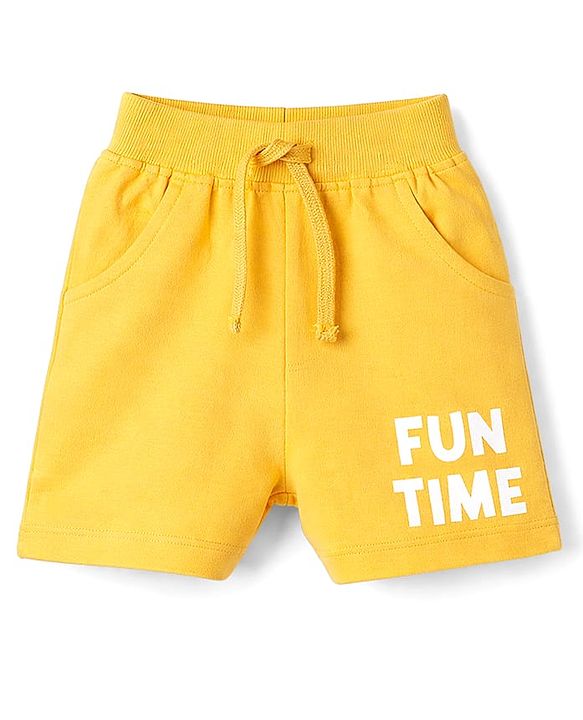 Babyhug Single Jersey Knit Half Sleeves Stripes T-Shirt & Shorts Set with Bunny & Duck Print - Yellow