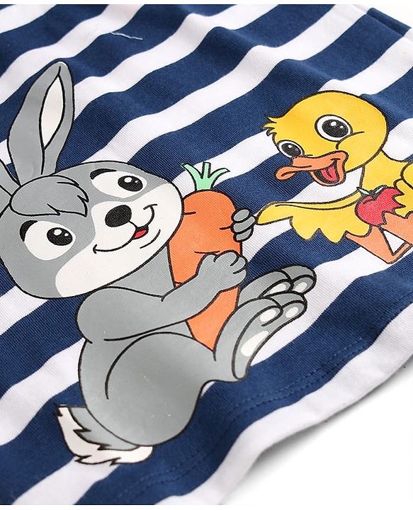 Babyhug Single Jersey Knit Half Sleeves Stripes T-Shirt & Shorts Set with Bunny & Duck Print - Yellow